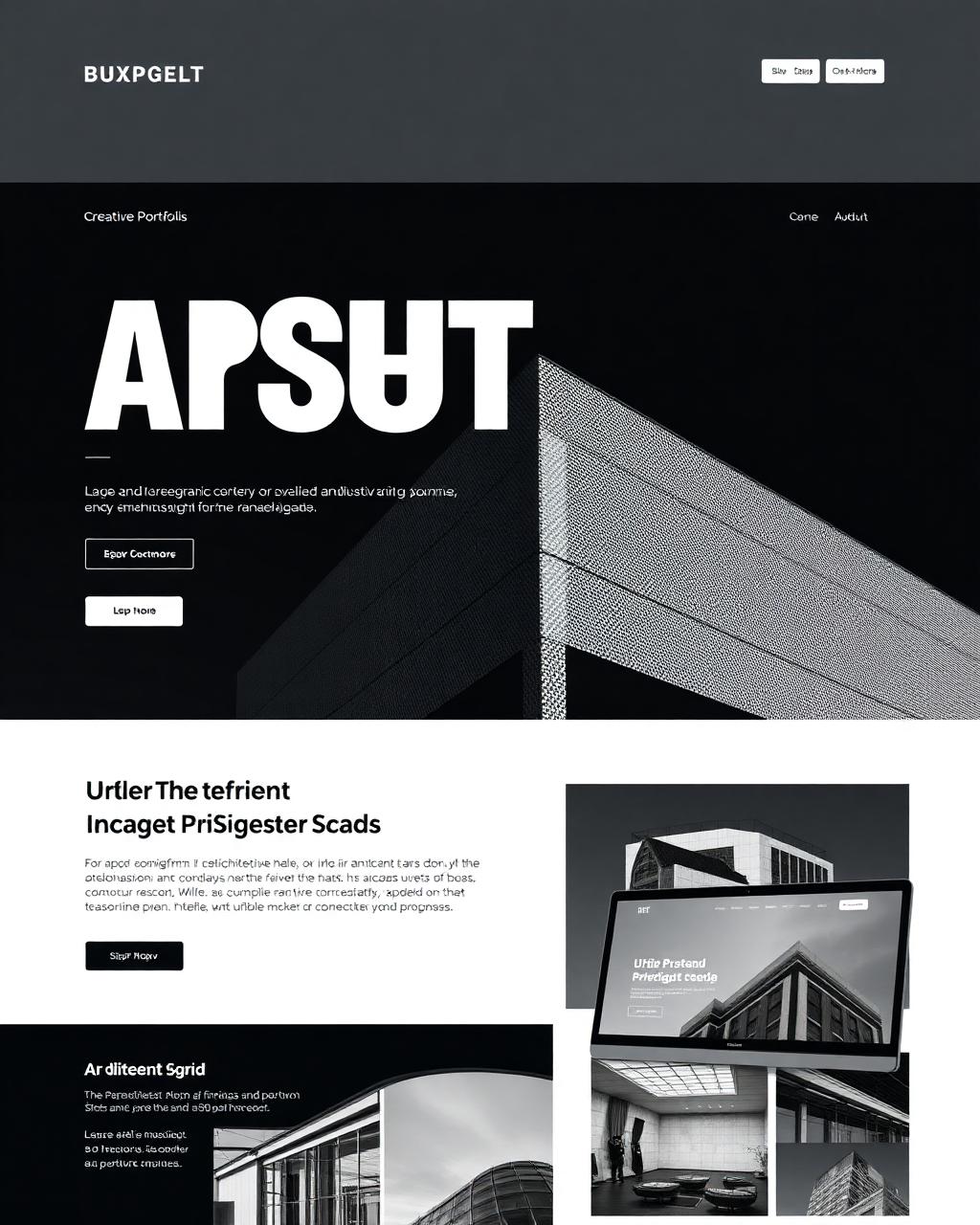 Architectural website design with large typography and clean grid